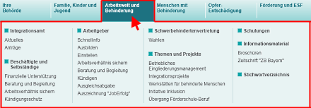 Bild des Menüs von Arbeitswelt und Behinderung