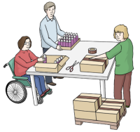 Zeichnung einer Situation von Behinderung und Beruf